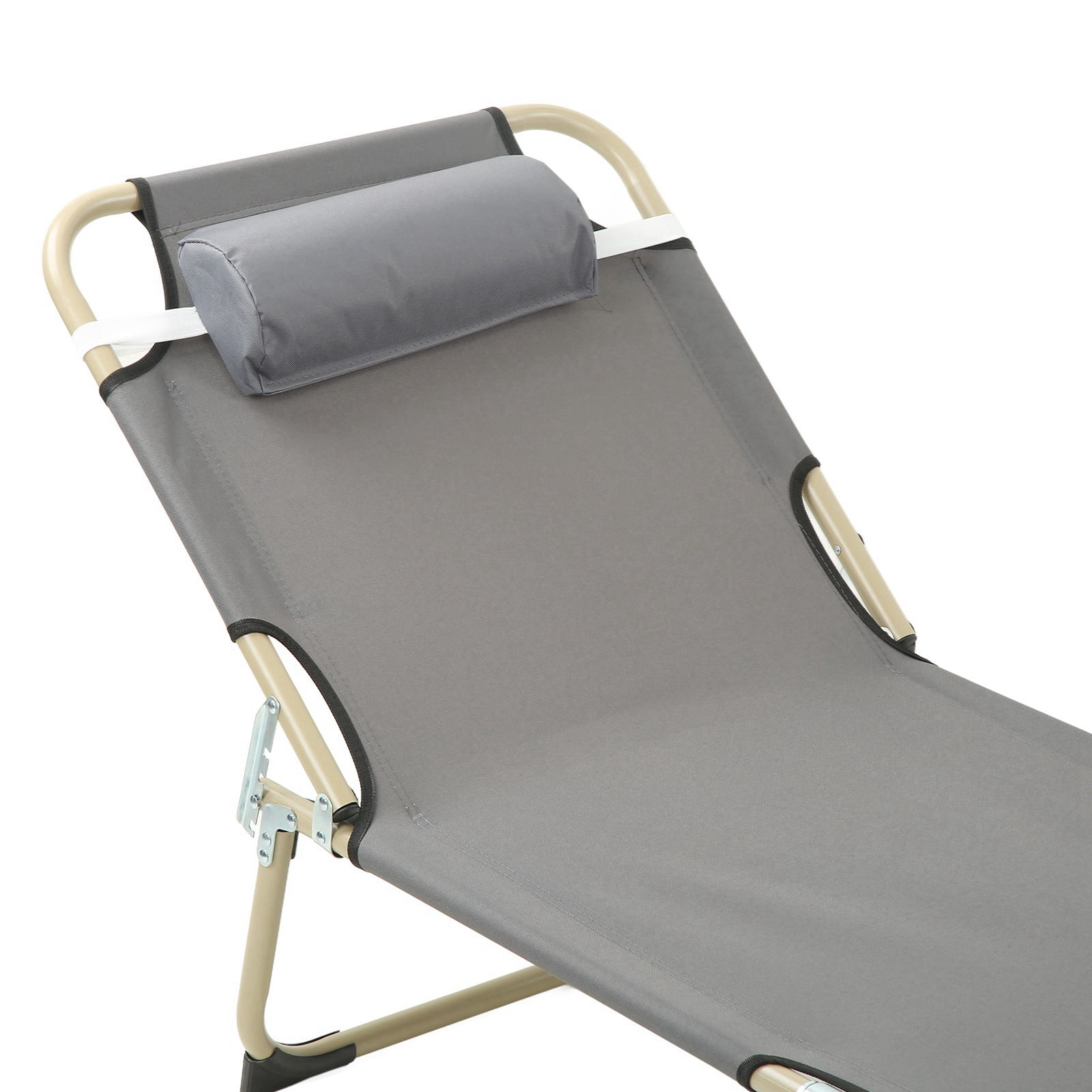 Chaise Longue, Fauteuil Inclinable Simple en Fer, Chaise Longue Pliante Inclinable, Chaise-Lit de Camping, Lit Pliant, Chaise Longue de Patio, Chaise Longue d'Extérieur avec Oreiller pour