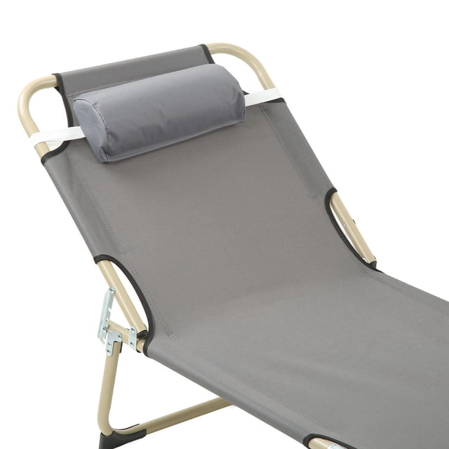 Chaise Longue, Fauteuil Inclinable Simple en Fer, Chaise Longue Pliante Inclinable, Chaise-Lit de Camping, Lit Pliant, Chaise Longue de Patio, Chaise Longue d'Extérieur avec Oreiller pour