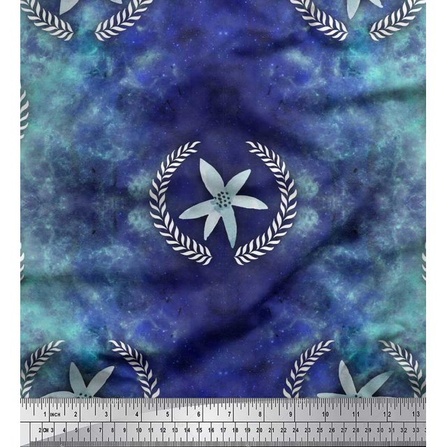 Soimoi Polyester Crepe Fabric Leaves,Floral & Galaxy Texture Print Fabric by The Yard 42 Inch Wide