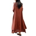 thumbnail image 4 of HIMONE Long Sleeve Solid Color Tunic Dress For Lady V-Neck Button Down Maxi Dress Womens Ruffle Pleated T Shirt Dress Irregular Hem Fake Two Piece Dress Plus Size, 4 of 6