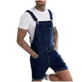 thumbnail image 1 of Mens Bib Overall Casual Fashion Solid Breast Pocket Denim Ripped Shorts Straight Type Overalls, 1 of 8