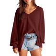 thumbnail image 2 of MeetoTime Women's Long Sleeve Tops Fall Casual Textured V-Neck Oversized Pullover Sweatshirt, 2 of 7