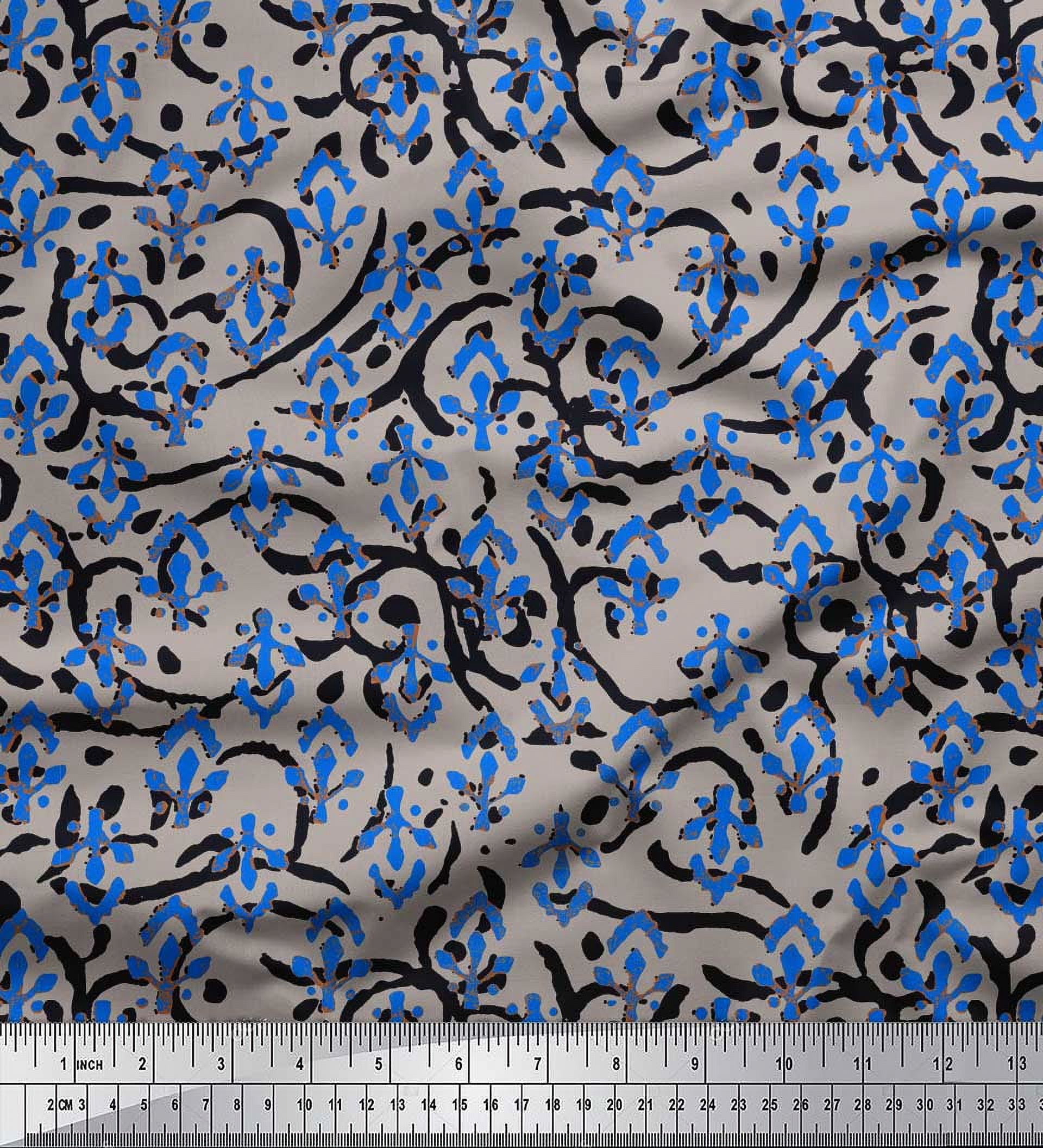 Soimoi Black Poly Georgette Fabric Blocks Block Print Fabric by Yard 42 Inch Wide