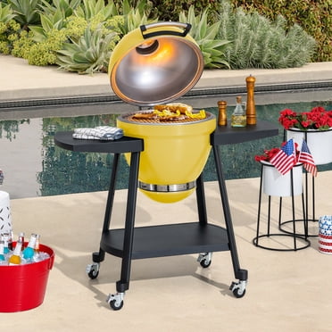 Sunjoy Outdoor Egg Grill Charcoal Grill 20-Inch Kamado Grill with Pizza Stone, Ultimate BBQ Grill and Smoker with Wheels