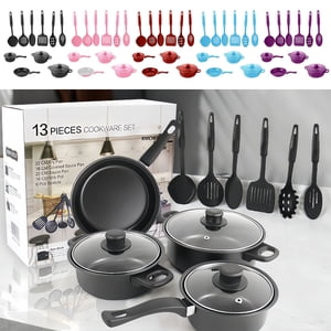 Pane de friture Viflosae Pane non bâton Pane sans bâton Pans Treize pièces Cuissaillerie Set Soupe Pot Lait Pane friture Pane spatule non bâton Set Maifan Stoare Multi-Piece Set