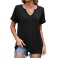 thumbnail image 2 of LYMAYTER ‌V Neck Top for Women Solid Color Short Sleeve Breathable Spring Summer Loose Tees for S-2XL, 2 of 10