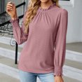 thumbnail image 2 of IROINNID en Solde Polyester T-Shirt à Manches Longues pour Femmes Confortable Col Rond Profond Uni Blouse Chemise Haut,Pink, 2 of 4