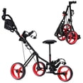 thumbnail image 1 of Costway Foldable 3 Wheel Push Pull Golf Club Cart Trolley w/Seat Scoreboard Bag Red, 1 of 10