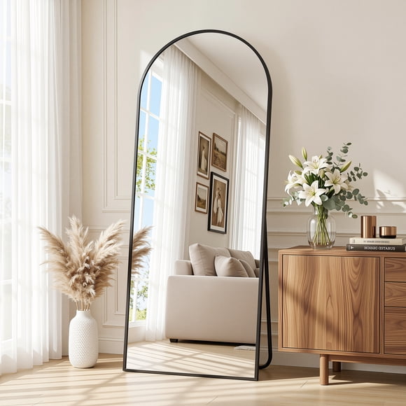 Antok Arched Full Length Mirror 58.3"x19", Standing Floor Mirror with Black Frame, Durable Anti-Shatter Glass, Freestanding/Wall Mountable for Bedroom, Living Room, Dressing Room