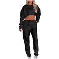 thumbnail image 1 of IROINNID Survêtement pour Femmes Ensemble 2 Pcs Économies Col Rond Couleur Unie Chandail Court Nombril Chandail à Manches Longues Décontracté Pantalon à Cordon Costume Ensemble Athlétique,Noir, 1 of 9