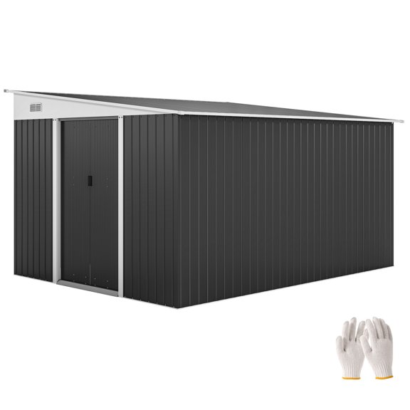 Outsunny 11' x 9' Steel Garden Storage Shed, Outdoor Metal Tool House Grey