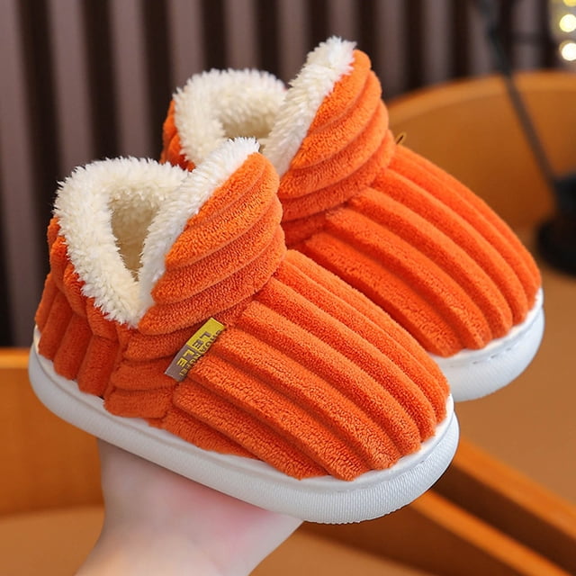 RXIRUCGD Winter Children Add Plush Non-slip Keep Warm Home Cotton Slippers( Orange, Size:34 )