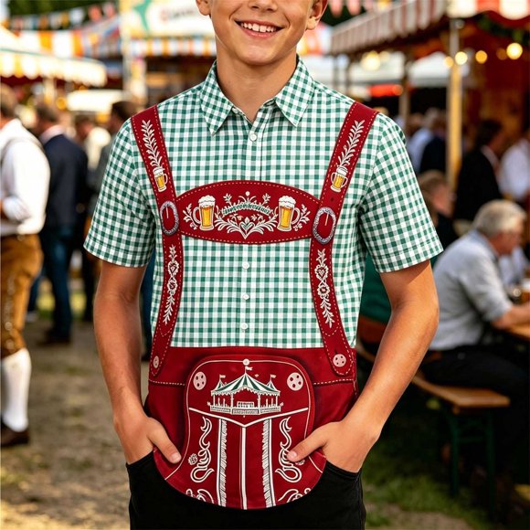 Chemise Décontractée pour Garçons pour le Quotidien avec Imprimé Festif, Coupe Ample, Haut pour l'École et l'Extérieur, Convient aux 3–14 Ans