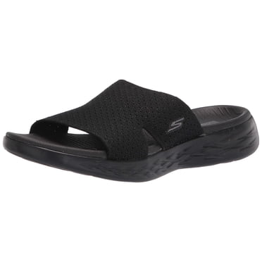 Skechers Sandale à Enfiler pour Femme, Noir, 8