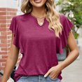 thumbnail image 4 of Birdeem Womens Spring and Summer Flounce V-Neck Solid Color Bottom T-Shirt Hollow Top, 4 of 8