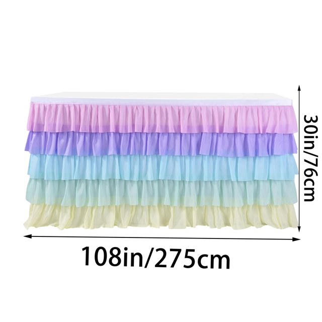 RKSTN Jupe de Bureau en Tulle Multicolore de 9 Pieds pour Tables Rectangulaires et Rondes, Nappe Plissée à Volants Résistante aux Plis, Jupe de Table Tutu Blanche à Volants pour Décoration de Table de Gâteau Dessert Buffet Banquet Souper