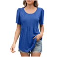 thumbnail image 2 of AherBiu T-Shirts pour Femmes à Col Rond, Coupe Ample, T-Shirts d'Été Chic Décontracté, Plissés, Manches Courtes, T-Shirts Basiques, 2 of 8