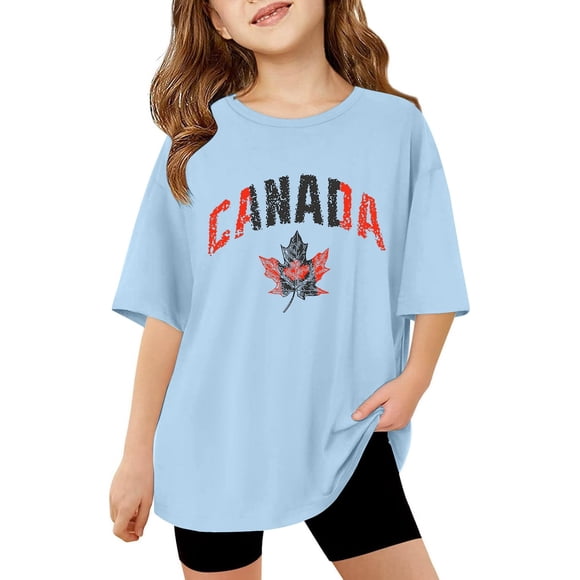 GDREDA Teen Girl Short Sleeve Tops Children Kids Girls Short Sleeve T Shirts Kids Summer Oversized Tops Casual Crewneck Basic Tees Light Blue,7-8 Years