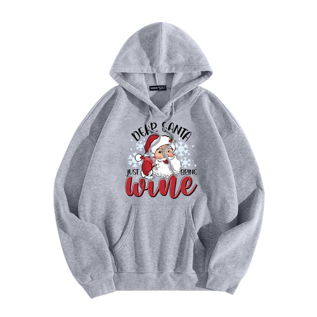 WEAIXIMIUNG Chandails Molletonnés Grande Taille pour Femmes 3X Chandail à Capuchon Surdimensionné Décontracté pour Femmes à Col Rond avec Poche, Imprimé de Noël Verre Père Noël