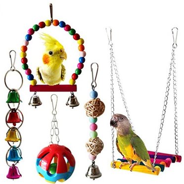 5PCS Parrot Cage Toys Fashion Assorted Parrot Hanging Toys Bird Hanging Bells