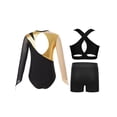 thumbnail image 2 of Zaldita Kids Girls Gymnastics Leotards Shiny Rhinestones Mesh Back Keyhole Unitards Jumpsuits with Crop Tops Shorts Gold 16, 2 of 5