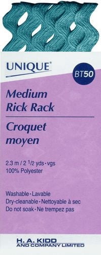 UNIQUE Medium Rick Rack Polyester 6 mm (0.24 in) × 2.3 m (1/4 in × 2.5 yd), Teal