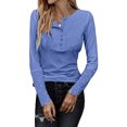 thumbnail image 1 of FOCUSNORM T-shirt à Manches Longues pour Femmes Juniors avec Bouton Couleur Unie Col Rond, 1 of 3
