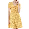 thumbnail image 1 of INSPIRE CHIC Robe Trapèze à Fleurs pour Femme, Col en V à Nouer, Manches Courtes, Volants, 1 of 6
