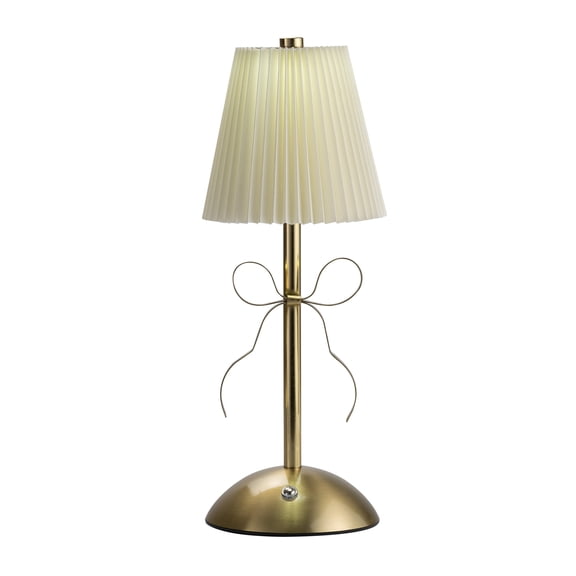 Merkury Innovations 11.6 inch Cream Shade Metal Bow Portable LED Metal Touch Lamp, Gold Base, 1-pack