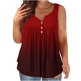 thumbnail image 1 of Dealovy Plus Size Tank Tops for Women Casual Sleeveless Scoop Neck Buttons Ruched Solid Color Loose Flowy Tees, 1 of 4