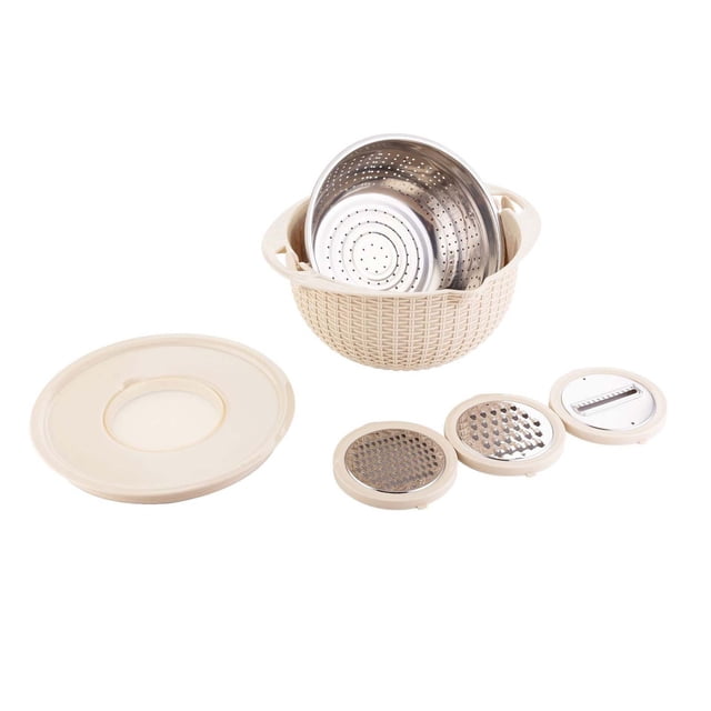 Stainless Steel Fruit And Vegetable Drain Basket With Lid And 3 Graters For Kitchen Use