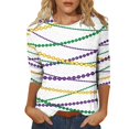 thumbnail image 1 of Outfmvch Chemises Mardi Gras pour Femmes, Manches 3/4 Hauts pour Femmes, Tenue Mardi Gras pour Femmes, Blouses pour Femmes, Hauts d'Entraînement pour Femmes, Tunique Graphique de Carnaval Manches 3/4 Col Rond Blouse Marron TG, 1 of 5