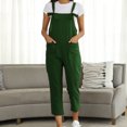 thumbnail image 2 of Combinaison Pantalon Décontractée pour Femmes, Couleur Unie, Grande Taille, Bretelles Littéraires, 2 of 5