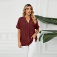 thumbnail image 2 of FJUCHAI Womens Shirts V Neck Short Sleeve Buttons Tops Tee Solid Color Blouse Loose Fit S-XXL, 2 of 9