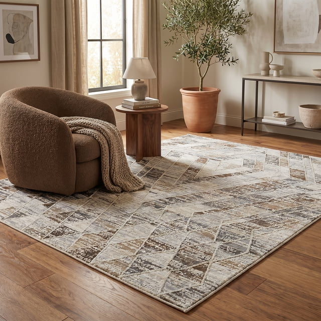 Rug Branch Nomad Abstract Indoor Area Rug, Beige Brown, Modern - Living Room, Bedroom, Dining Room, and Kitchen