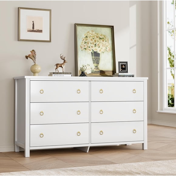 Ourlova 6-Drawer 47" Wide Chest of Drawers, Wooden Dresser with Clothes Storage Cabinet and Drawer Organizer for Bedroom, Living Room
