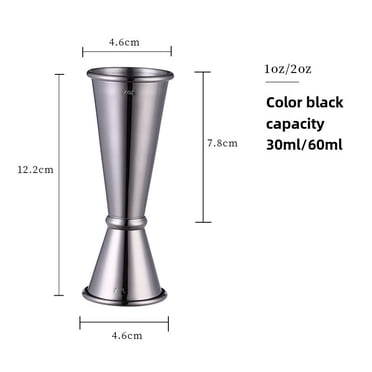 Durable Stainless Steel Double-Sided Jigger with Rolled Edges & Precise Measurement Scale – 1oz/2oz Black Plated Cocktail Measuring Tool for Home & Professional Bartending, Stylish Black/Gold/Copper