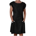 thumbnail image 2 of LOVZFMLL Women's New Solid Button Double Pocket Contrast Round Neck Dress Black S, 2 of 8
