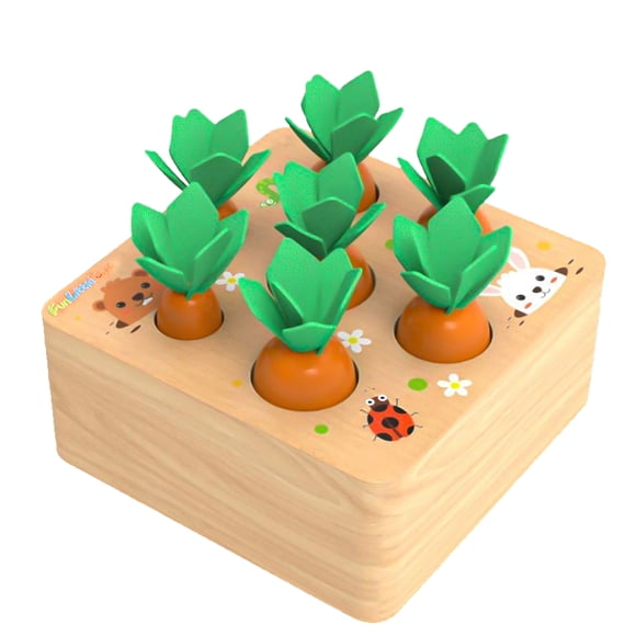 Fun Little Toys Wooden Toys for 1 Year Old Boys and Girls Montessori Shape Size Sorting Puzzle Carrots Harvest Developmental Gifts for Fine Motor Skill Educational Toys