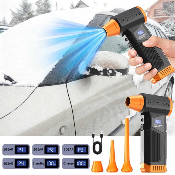 Uuiauoio Souffleuse à Neige Portable, Dépoussiéreur Électrique à Grande Vitesse 110000 Tr/min, Souffleur de Données Sans Fil Rechargeable avec Écran LED, 4 Vitesses et 3 Buses pour le Nettoyage de l'Intérieur de Voiture, Usage à la Maison et au Bureau