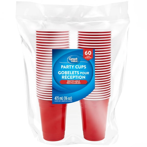 Great Value Recyclable Party Cups, 60 Cups, 473 ml (16 oz)