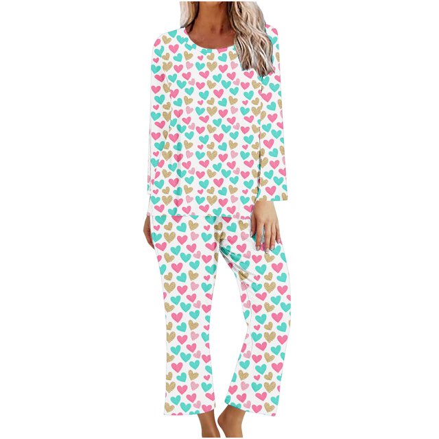 TIMIFIS Ensembles de Pyjama pour Femmes 2 Pcs - Pyjamas de la Saint-Valentin pour Femmes - Ensembles de Pyjamas pour Dames Manches Longues Col Rond Haut et Pantalon Ensembles de Détente
