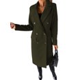 thumbnail image 1 of MAWCLOS Ladies Classic Solid Color Outwear Holiday Lapel Pea Coats Army Green L, 1 of 3
