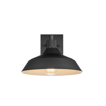 Globe Electric Sutton Outdoor/Indoor Metal Wall Sconce, Matte Black, White Interior, 44569