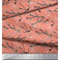 thumbnail image 2 of Soimoi Orange Modal Satin Fabric Branch,Dot & American Robin Bird Decor Fabric Printed BTY 42 Inch Wide, 2 of 3