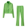 thumbnail image 1 of IROINNID Survêtement pour Femmes Ensemble 2 Pcs Offres Couleur Col Montant Revers Ensemble de Chandail de Sport Ensemble de Tenues de Sport, Vert, 1 of 6
