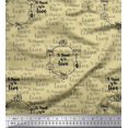 thumbnail image 1 of Soimoi Beige Rayon Fabric To Travel Is To Live Text Decor Fabric Printed Yard 42 Inch Wide, 1 of 2