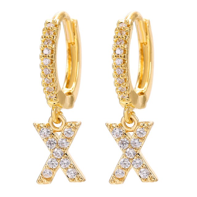 LSLJS Dainty Gold Plated Initial Hoop Earrings Letter Alphabet Dangle Earrings Fashion Sparkly Rhinestone Letter Initial Pendant Drop Earrings for Women Valent