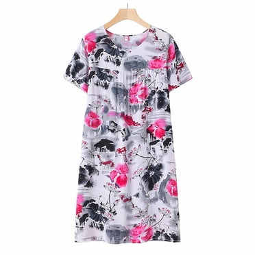 Robe de Nuit en Coton pour Femmes d'Âge Moyen et Âgées, Été, Manches Courtes, Coupe Ample, Chemise de Nuit, Douce et Respirante, Grande Taille, Tenue d'Intérieur, par Hontri