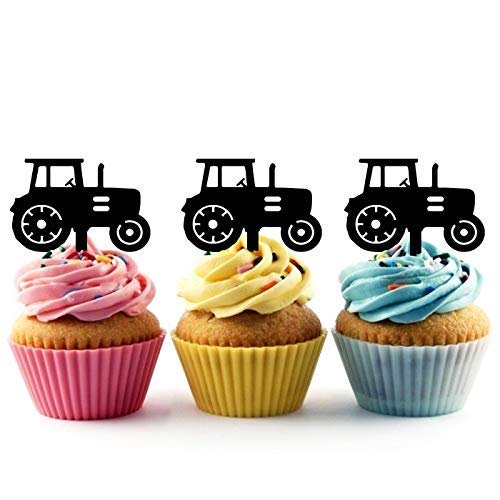 Farm Tractor Silhouette Acrylic Cupcake Toppers 12 pcs